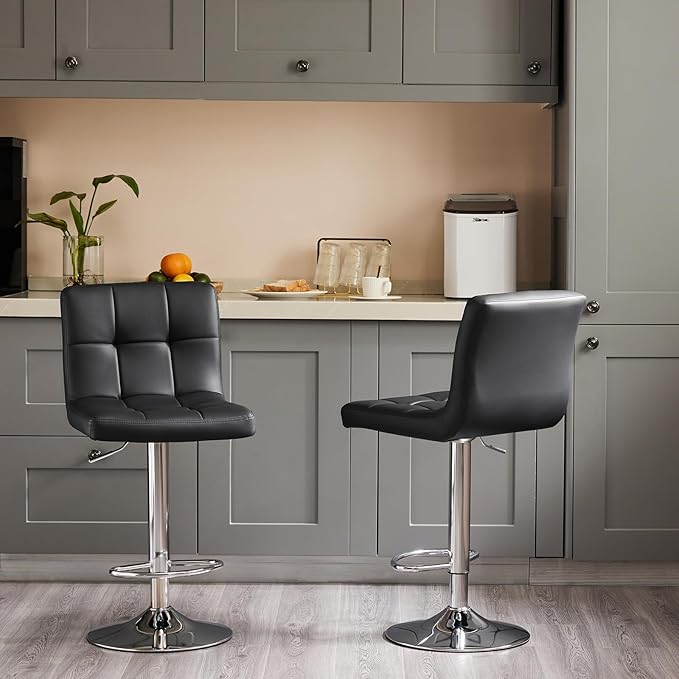 Sweetcrispy Bar Stools Set of 4, Armless PU Leather Adjustable Swivel Barstools - Image 4
