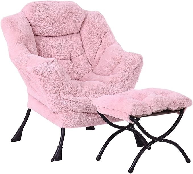 Lazy Chair with Folding Ottoman, Modern Accent Lounge Armchair with Armrests by MBOOYOME