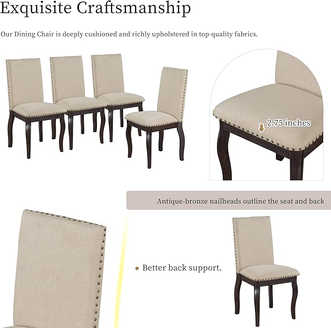 5 Pieces Dining Table Set with 43" Round Extendable Desk, Living Room Furniture - Image 8