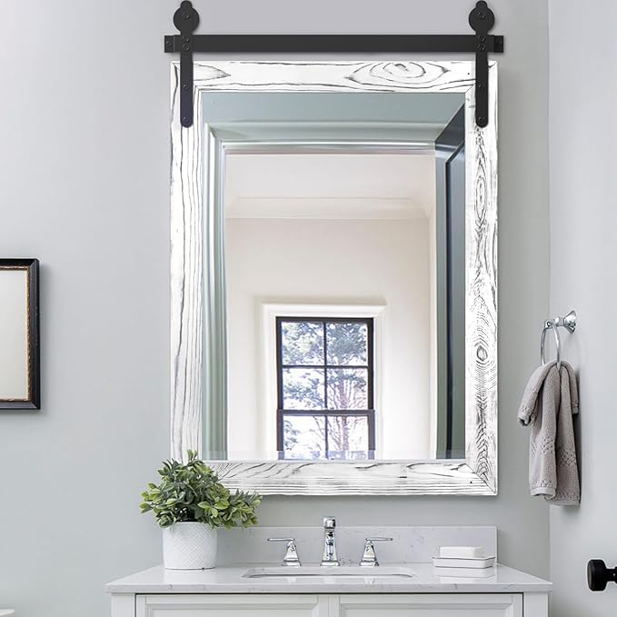 YOSHOOT Farmhouse Barn Door Mirror, Wall Mounted Vintage Mirror, Wooden by YOSHOOT