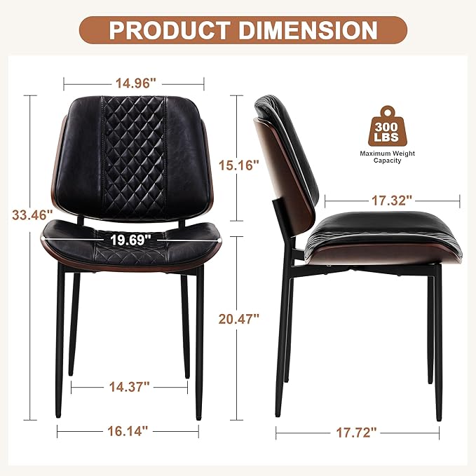Dining Chairs Set of 4, Upholstered PU Leather Armless Chair, Mid Century - Image 2