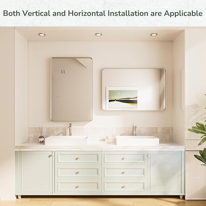 TokeShimi 30x36 Brushed Nickel Bathroom Wall Mirror Vanity Metal Frame Round - Image 3