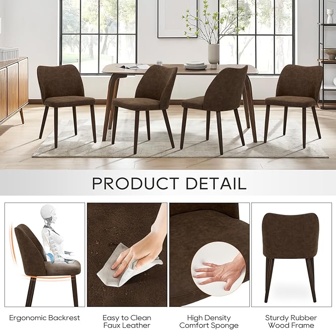 COLAMY Upholstered Dining Chairs Set of 6, Modern PU Leather Dining Room - Image 4