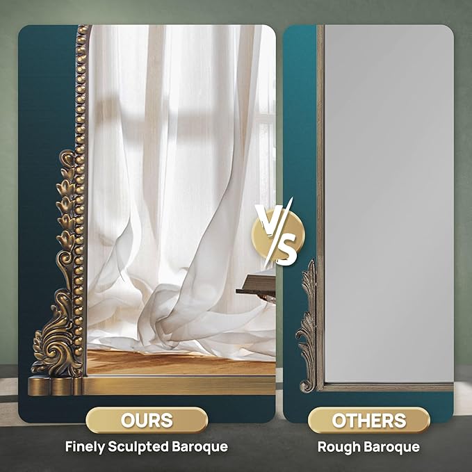 36"x23" Vintage Baroque Arched Wall Mirror, Ornate Antique Brass Wood Frame - Image 2