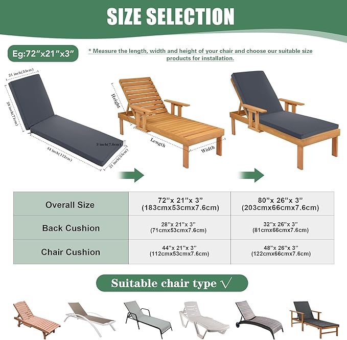 Chaise Lounge Cushions Outdoor Set of 2 - Image 3