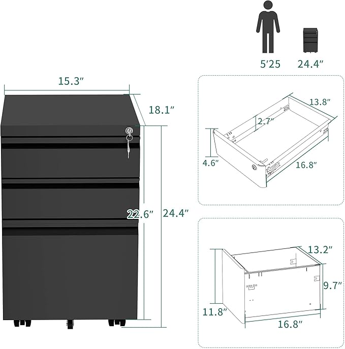 YITAHOME 3-Drawer Mobile File Cabinet - Image 3