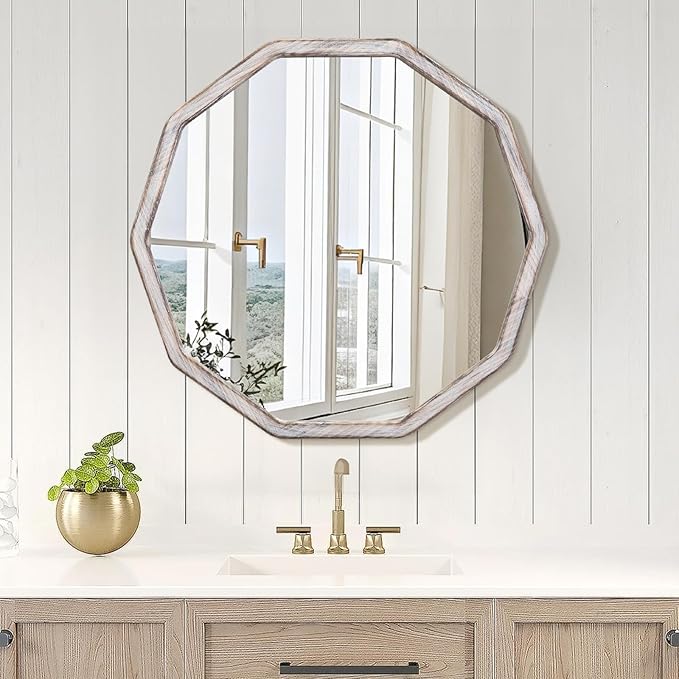 ULIKE White Wood Mirror for Wall, 30 Inch Rustic Farmhouse Mirror - Image 3