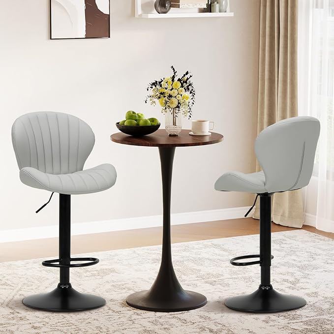 COLAMY Bar Stools Set of 6, Modern Swivel Bar Chairs, Adjustable Faux Leather - Image 3