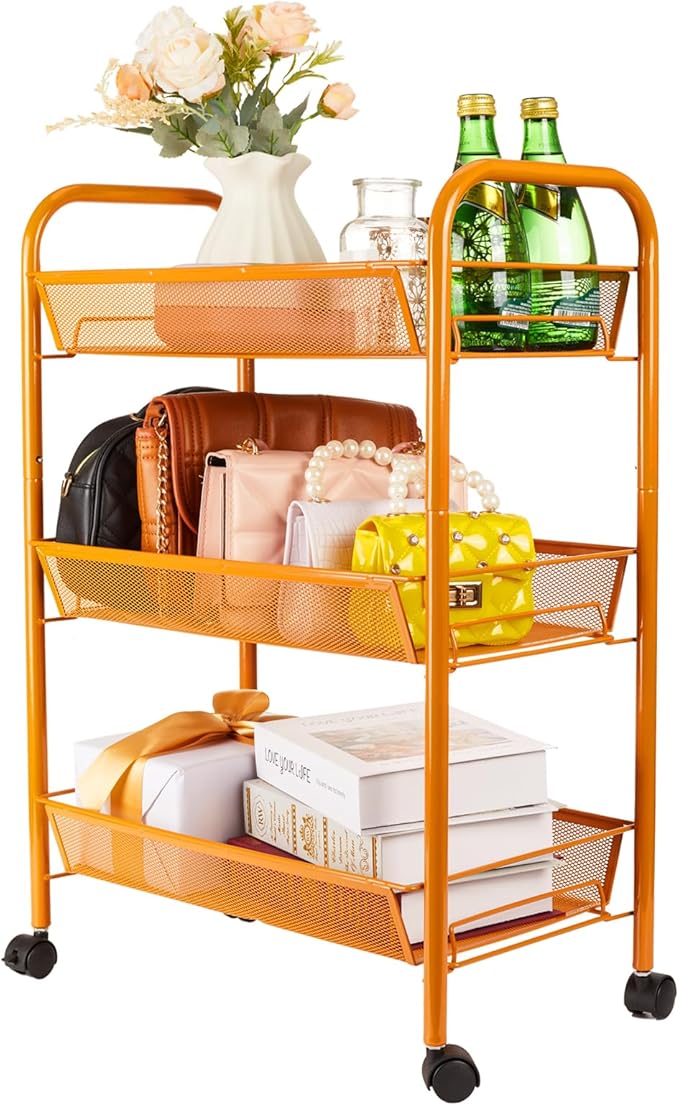 3-Tier Metal Rolling Cart, Storage Shelf - Image 9