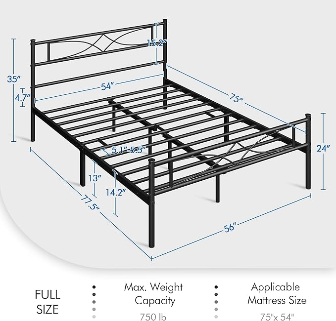 Yaheetech Metal Full Size Bed Frame, Platform Bed Frame, Mattress Foundation - Image 2