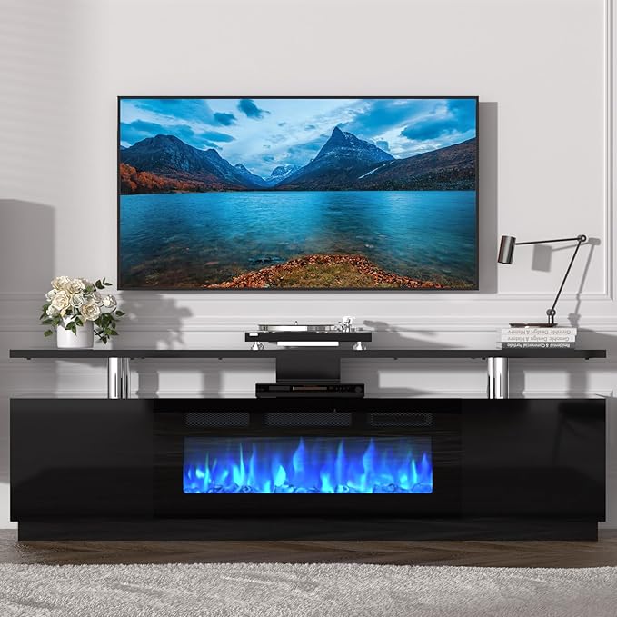 70'' Fireplace TV Stand with 36'' Firplace, Entertainment Center, 2 Tier TV by SLEKVERSA