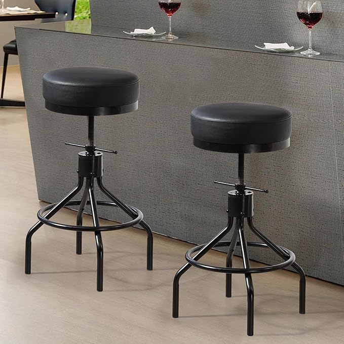 Adjustable Bar Stools Swivel Black Barstools Modern PU Leather 28inch Round - Image 8