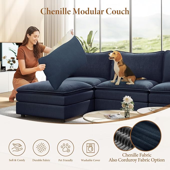 Vesgantti 108" U Shaped Sectional Couch, Comfy Cloud Modular Sectional Sofa - Image 6