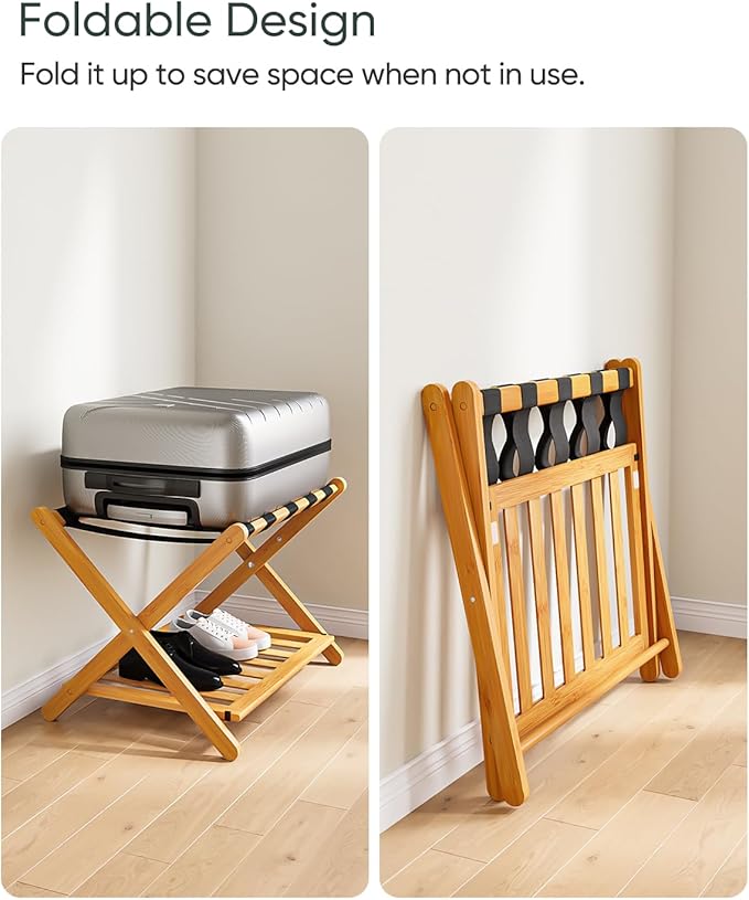 Fully Assembled Bamboo Luggage Racks, Foldable Suitcase Stand - Image 5