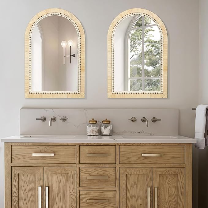 ULIKE Rattan Mirror for Bathroom, 24x36 Inch Arch Rustic Farmhouse Wall Decor - Image 5