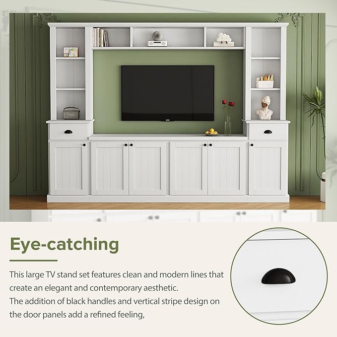 Merax Modern TV Stand Set w/Adjustable Bridge, Storage Media Console & Wall - Image 6