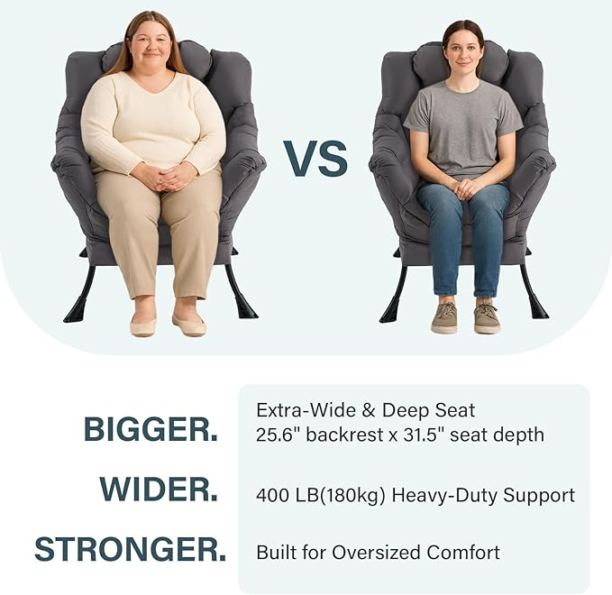 Lazy Chair with Ottoman, Comfy Fabric Accent Lounge Armchair with Lumbar Pillow - Image 6