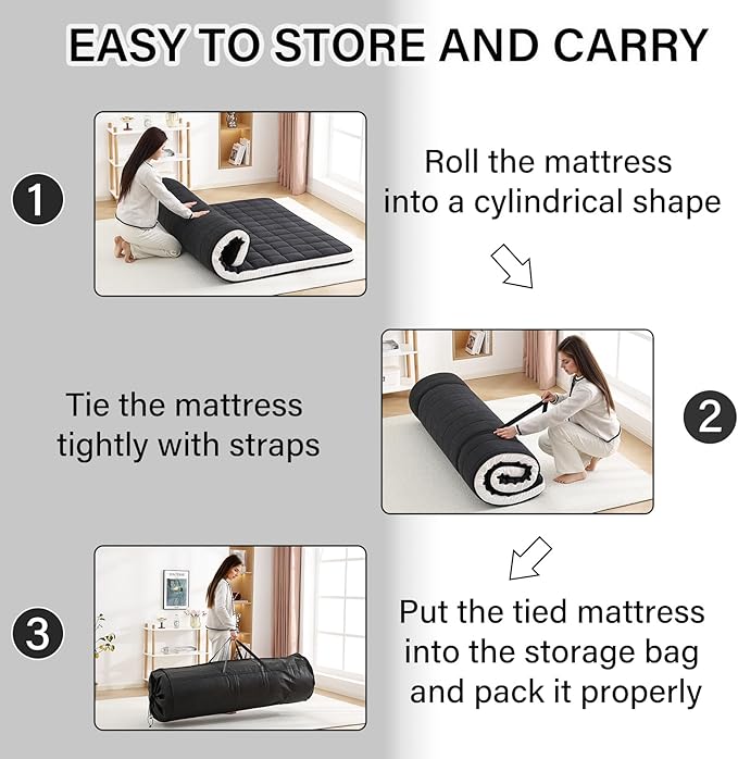 Welnow Japanese Futon Floor Mattress, Twin Size Thick Tatami Mat Portable & - Image 4