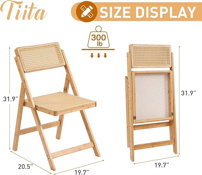 Tiita Rattan Dining Chairs Set of 1, Mid Century Modern Folding Chair, Bamboo - Image 3