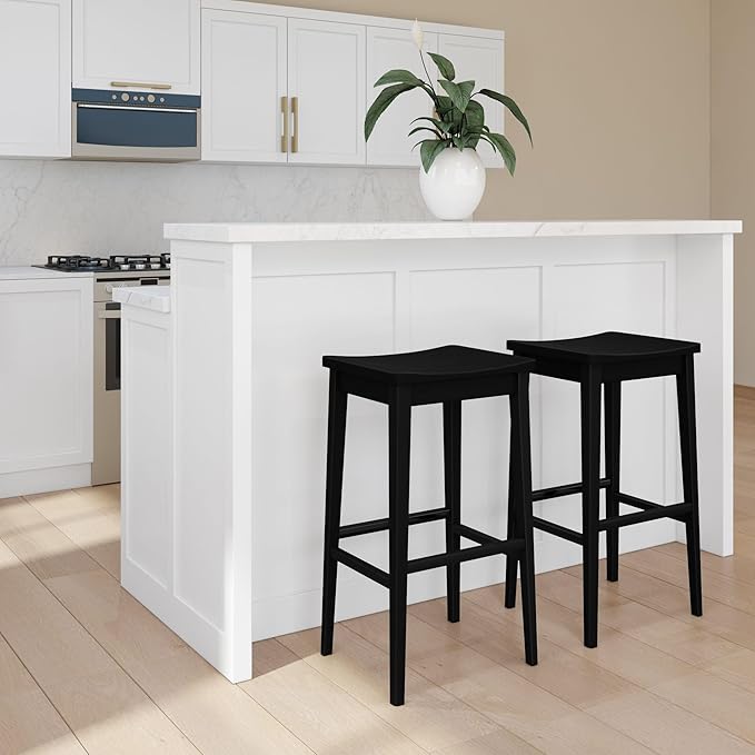 Plank+Beam Smythe Bar Stool, Sturdy Wood Modern Kitchen Bar Height Stool - Image 2