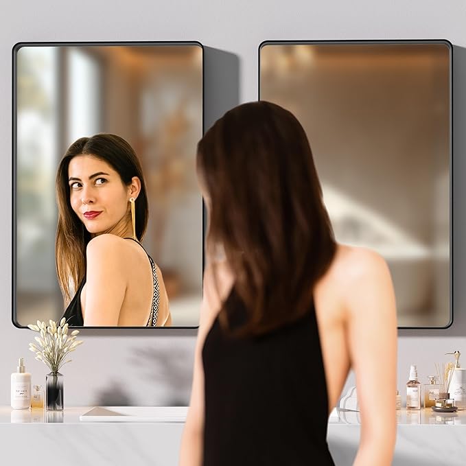 Hasipu 2 PCS Bathroom Mirror for Wall, 30 x 24 Inch Black Metal Framed Bathroom - Image 2