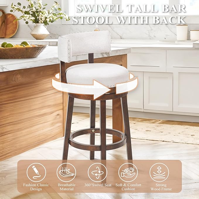 COLAMY Swivel Bar Stools Set of 3, Swivel Counter Height Barstools - Image 6