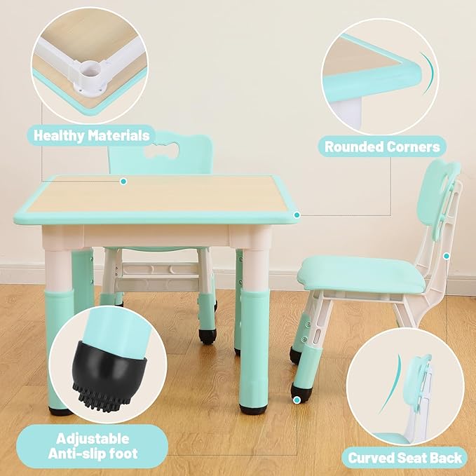 FUNLIO Kids Table and 4 Chairs Set, Height Adjustable Toddler Table and Chair - Image 5