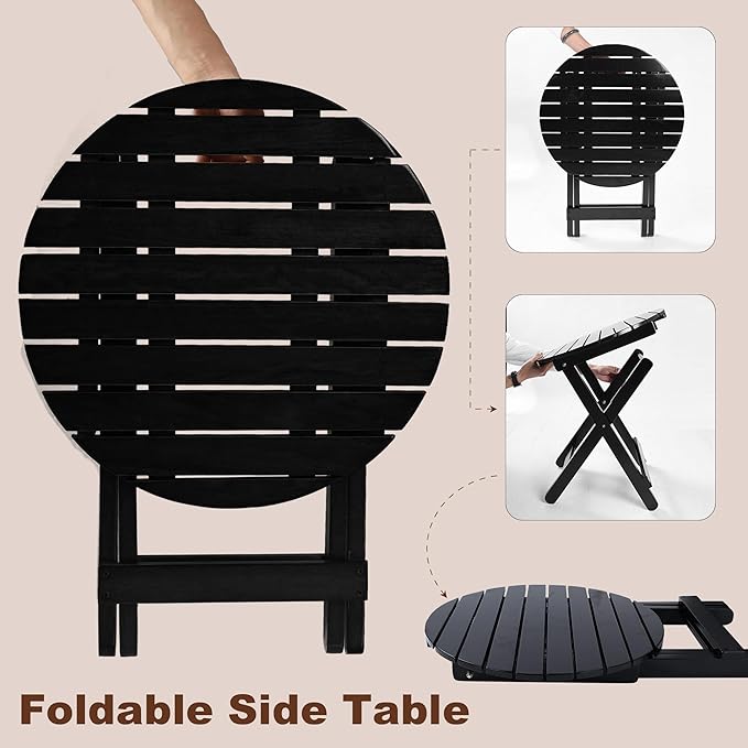 Outdoor Patio Side Table Round Small Wood End Table Folding Coffee Furniture - Image 6