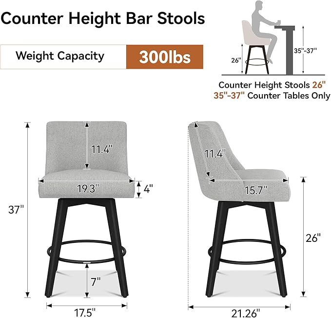Counter Height Bar Stools Set of 2, Modern Swivel Barstools - Image 2