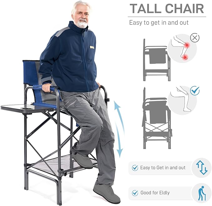 EVER ADVANCED 2 Piece Tall Folding Chair 30.7" Seat Height Directors Chair High - Image 4