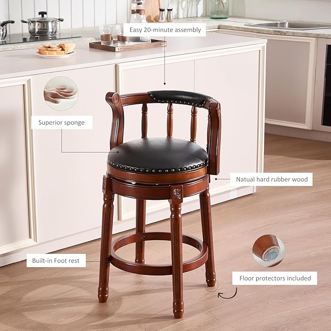 Cow top Leather Wooden Bar Stools, 360 Degree Swivel Bar Height Chair - Image 9