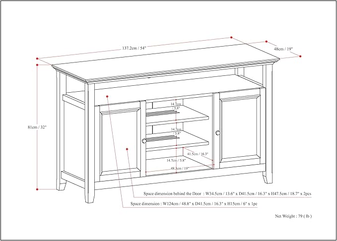 SIMPLIHOME Amherst Solid Wood Universal TV Media Stand, 54 Inch Wide, - Image 2