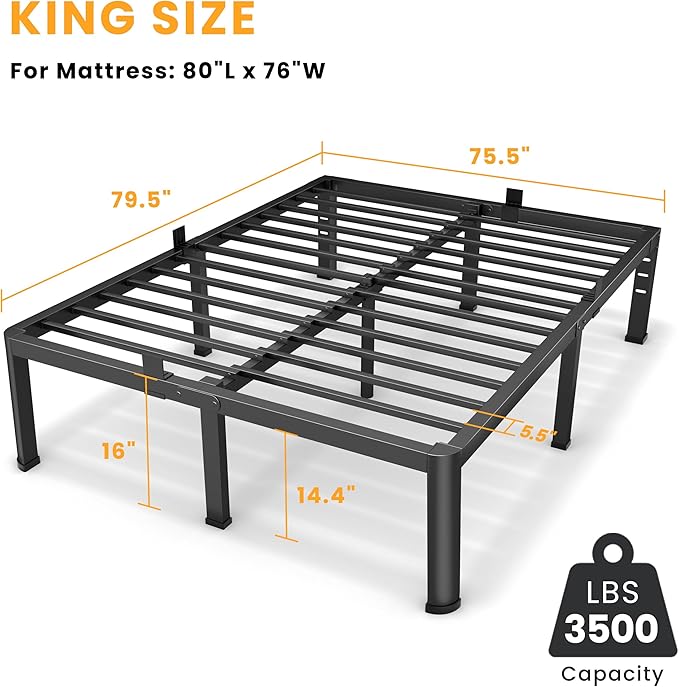 16 Inch King Size Metal Platform Bed Frame - Image 3