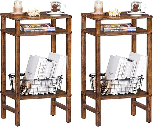 28in Tall Side Table Set of 2, 3-Tier Small Narrow End Table by YUFAM