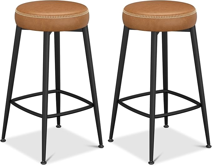 Counter Height Bar Stools, Upholstered Faux Leather Kitchen Counter Stools - Image 7