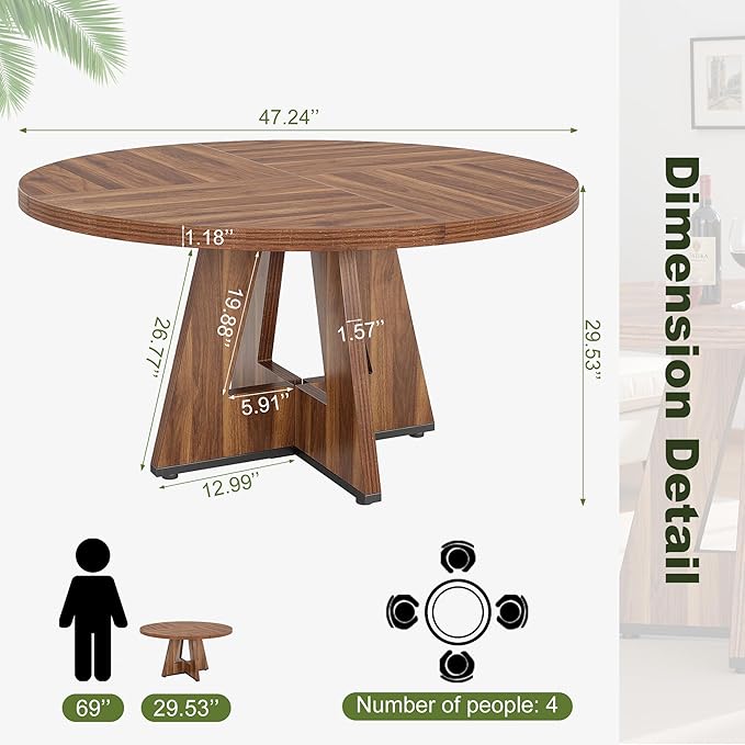 NicBex 47 Inch Round Dining Table, Wooden Dinner Table - Image 2