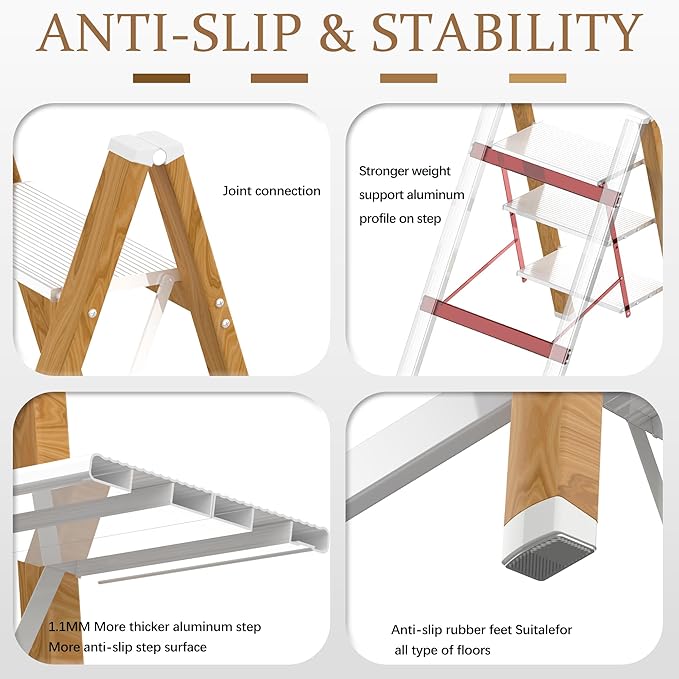 3 Step Ladder, Portable Step Ladder Folding, Lightweight Step Ladder - Image 3