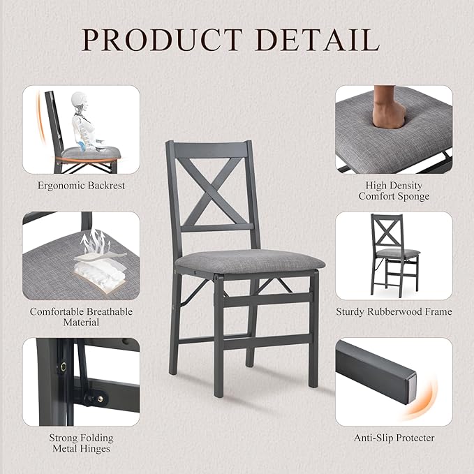 COLAMY Folding Dining Chairs Set of 2, Foldable Chairs - Image 4