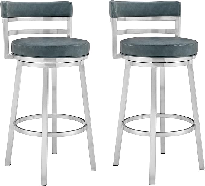 Armen Living Madrid 26" Seat Height Swivel Modern Blue Faux Leather and Brushed by ArmenLiving