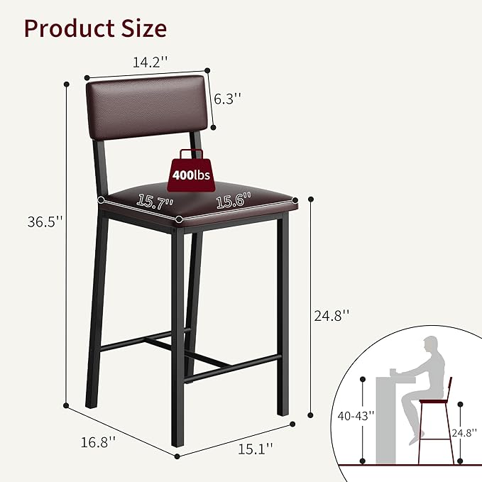 Garvee Bar Stools Set of 2, Kitchen Barstools - Image 2