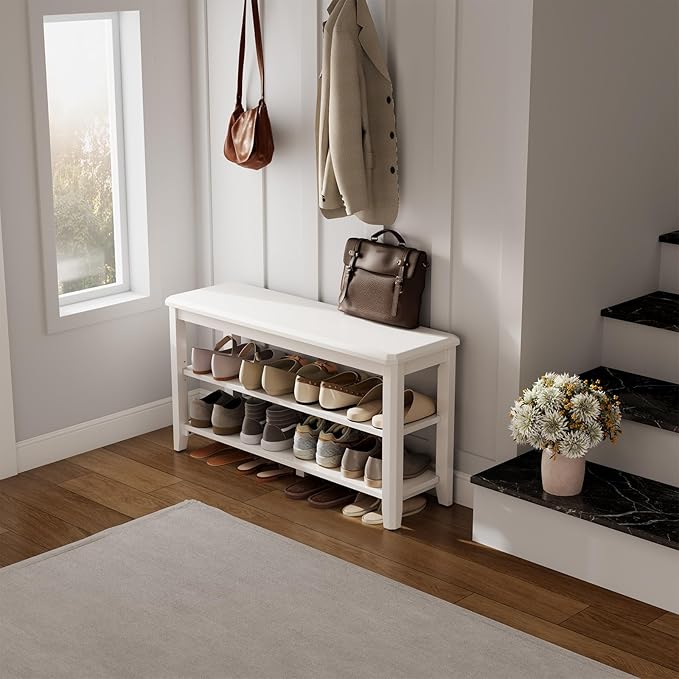Wood Shoe Rack Bench for Entryway, 2 Tier Shoe Rack for Front Door Entrance - Image 9