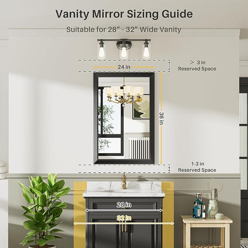 24x36 Inch Black Bathroom Mirror - Image 2