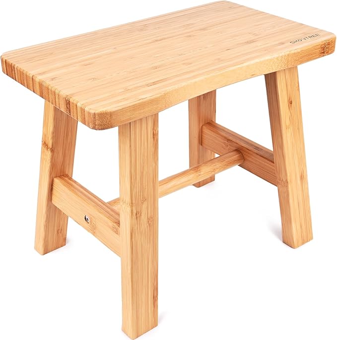 Bamboo Step Stool for Kids Adults Bathroom, 10 Inch One Step Stool You Can Sit by SenShu