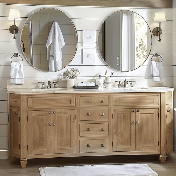 ANDY STAR Round Bathroom Mirror, 24’’ Brushed Silver Round Bathroom Mirrors in - Image 3