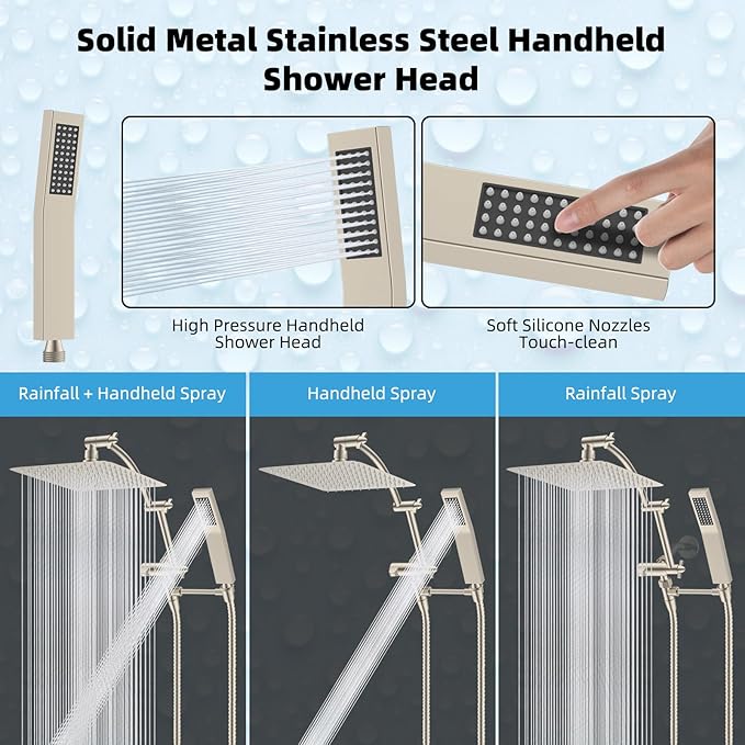 Hibbent All Metal 10'' Rainfall Shower Head, Dual Shower Head Combo, High - Image 4