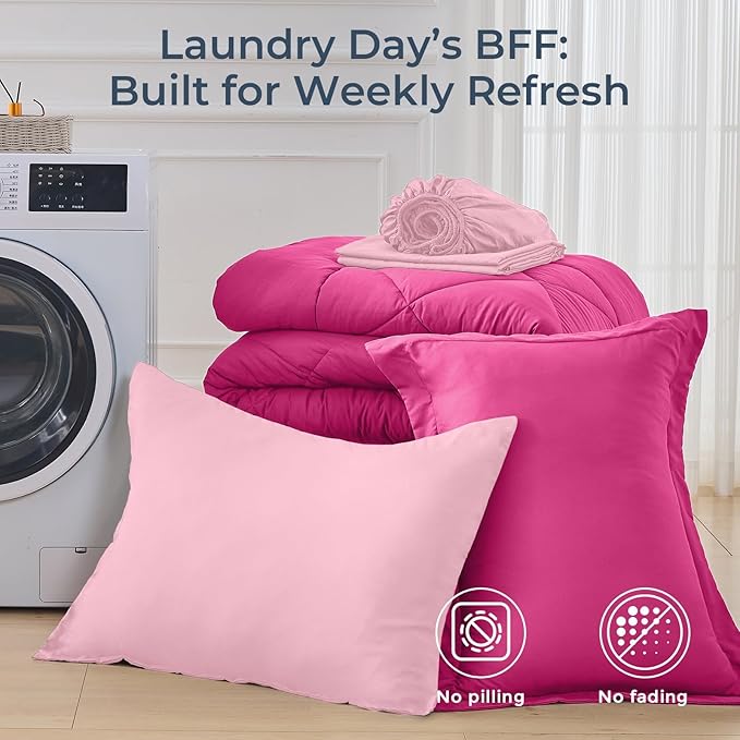 HEVUMYI Hot Pink & Baby Pink Twin Comforter Set - Image 7