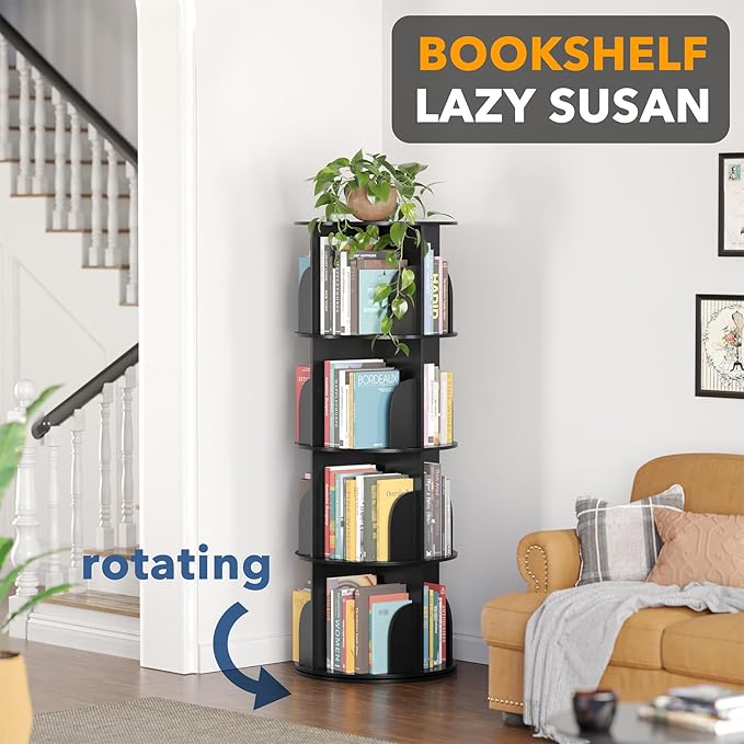 SpaceAid 4 Tier Rotating Bookshelf Tower, Spinning Bookcase Lazy Susan - Image 4