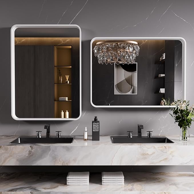 White Bathroom Mirror 22x30 Inch, Rounded Rectangle Matte Bathroom Vanity Mirror - Image 3