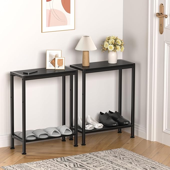 Narrow Side Table for Small Space Set of 2, 2-Tier Small End Table - Image 8