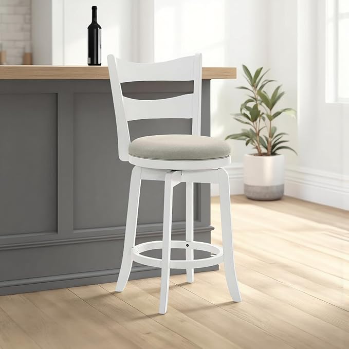 Armen Living Blair 30 in. Matte White Bar Height Rubberwood Swivel Barstool by ArmenLiving